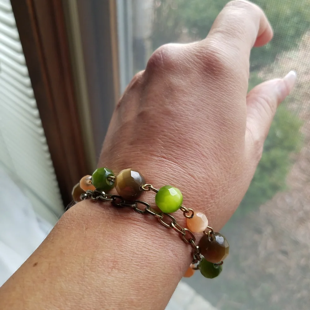 Genuine Gemstone Cat’s Eye Brass Chain Bracelet - Handmade NWT